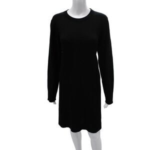 Repeat Women Sweater Dress Black Wool Crew Neck Long Sleeve Size L